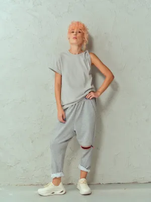 Grey Twist-Shoulder Top