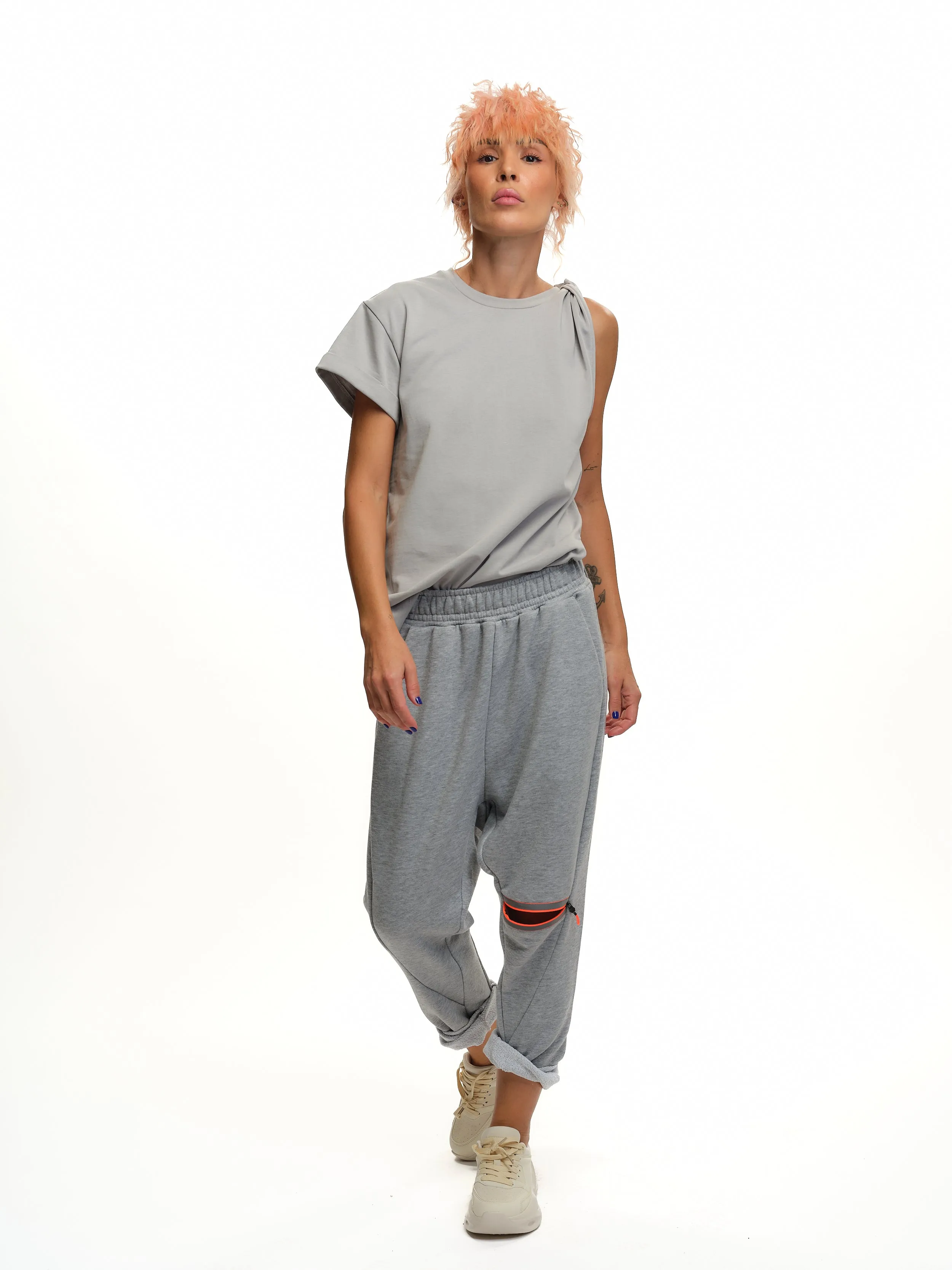 Grey Twist-Shoulder Top