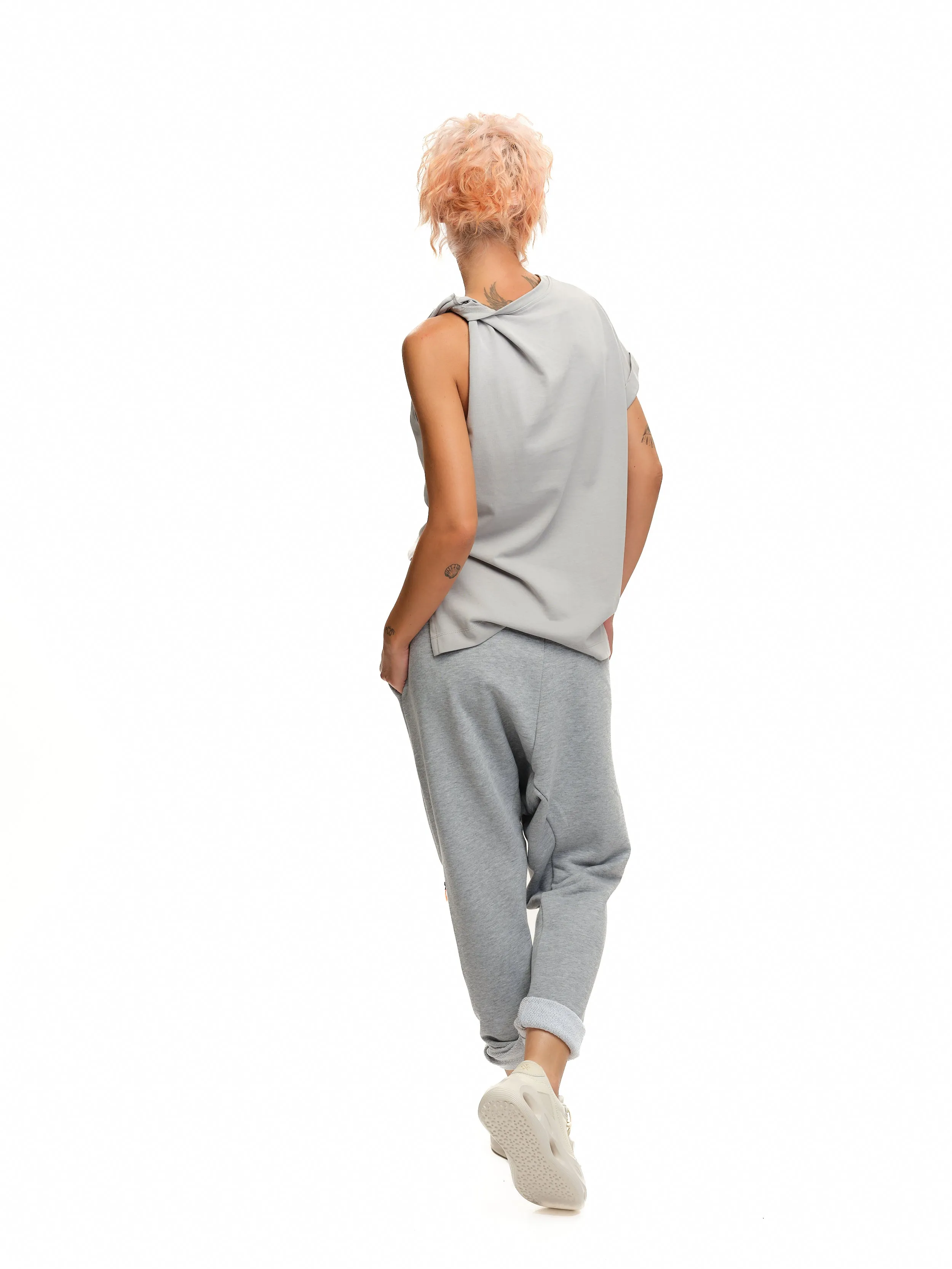 Grey Twist-Shoulder Top