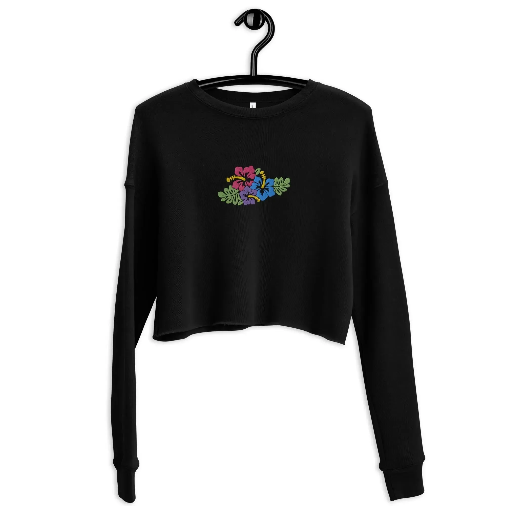 Hawaiian Tropical Leaves Embroidered Cropped Sweatshirt
