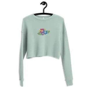 Hawaiian Tropical Leaves Embroidered Cropped Sweatshirt