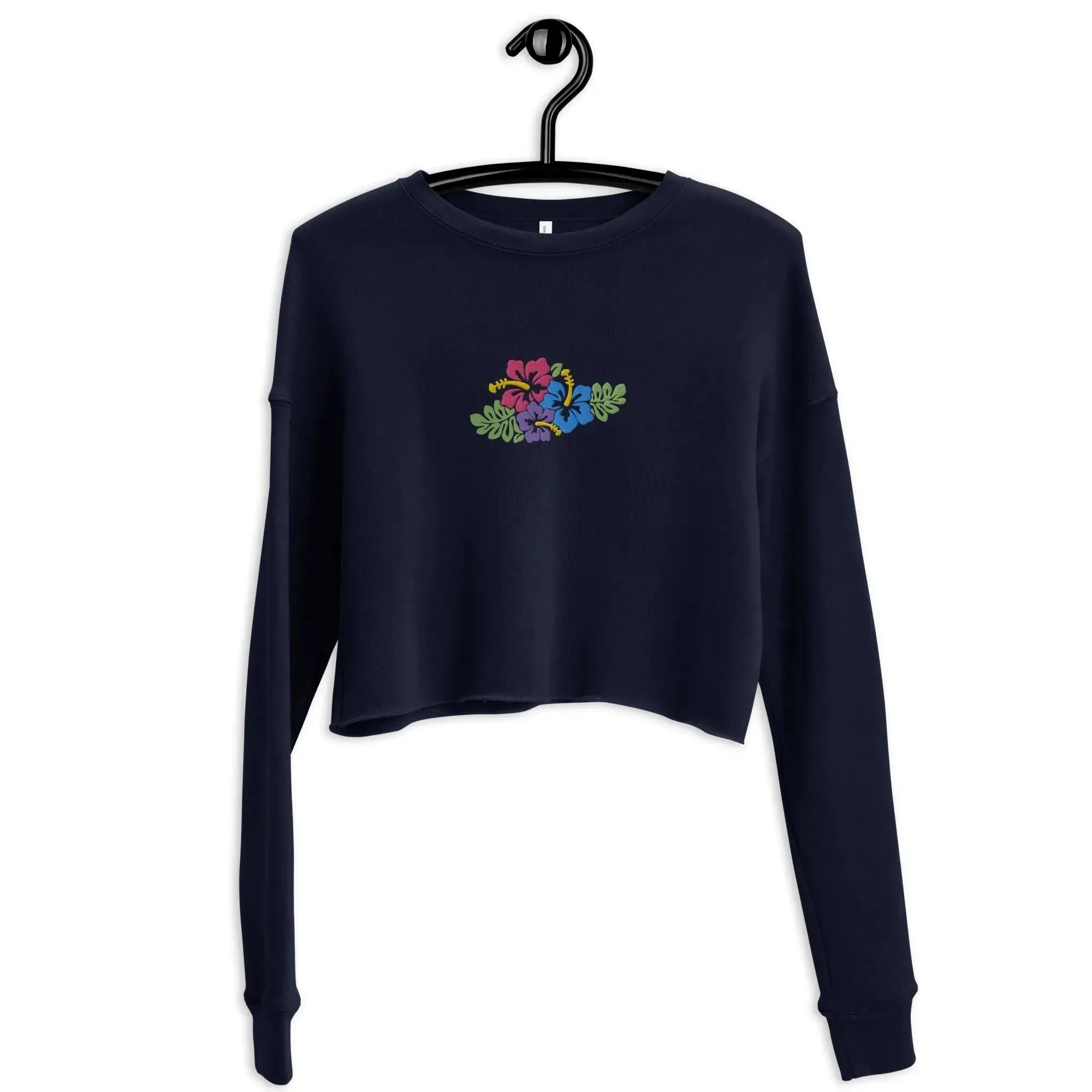 Hawaiian Tropical Leaves Embroidered Cropped Sweatshirt