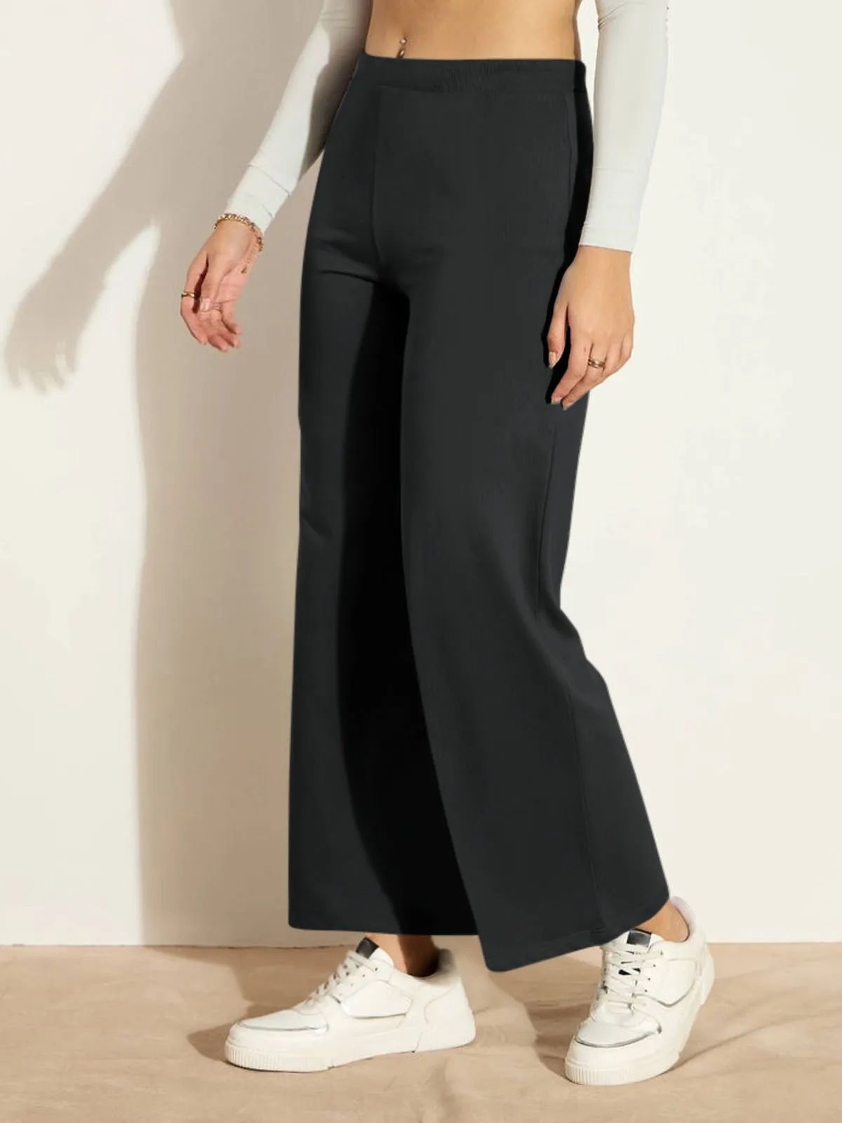 HELLCAT Trendy Black Trousers for Women | Women Trouser Pants | Korean Trousers for Women | Palazzo for Women | Baggy Fit Trousers | Bell Bottom Trousers