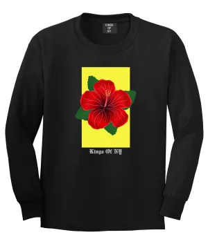 Hibiscus Flower Red Yellow Mens Long Sleeve T-Shirt