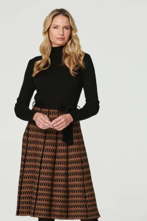 High Neck Midi Skater Knit Dress