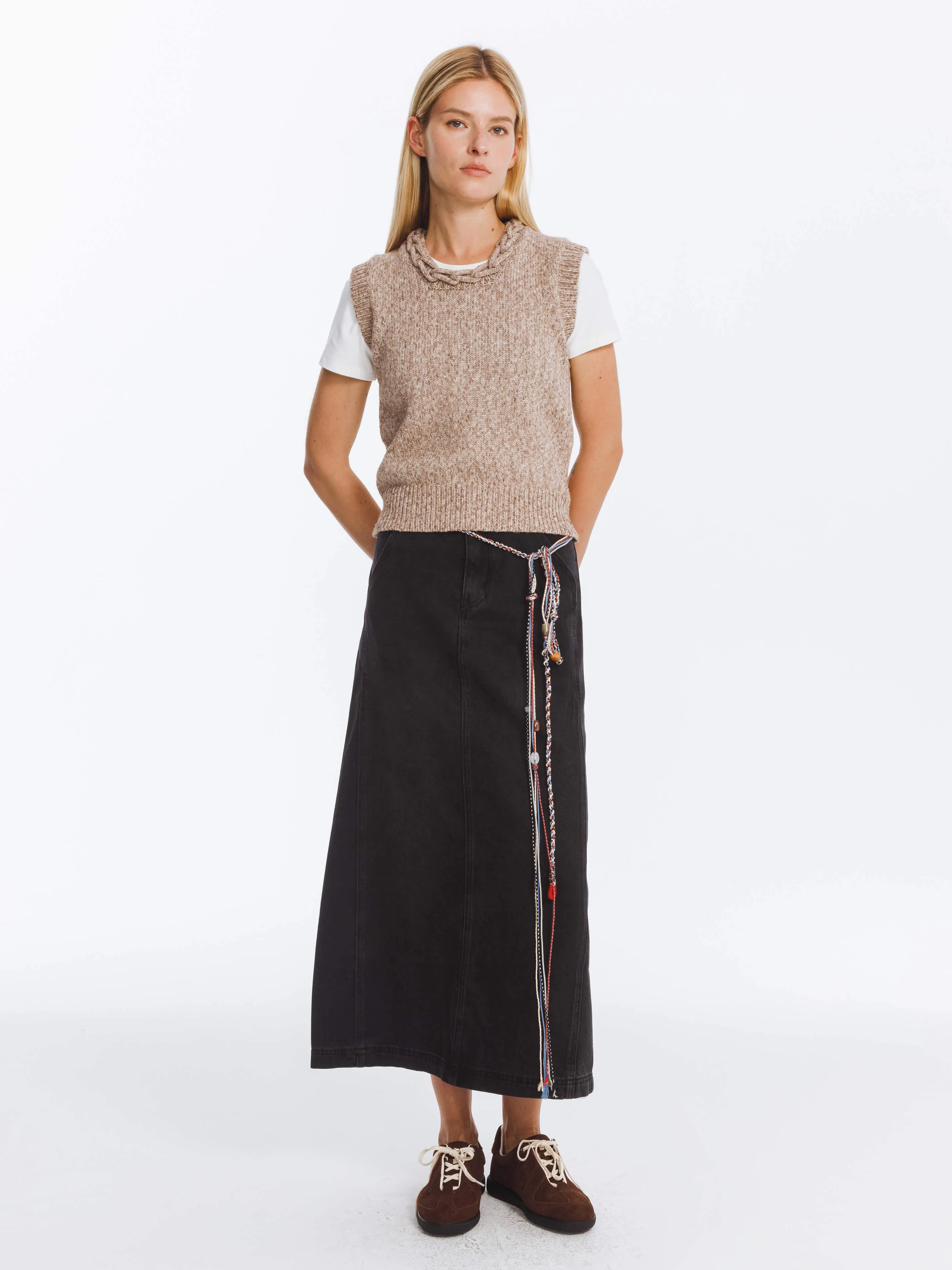 High Waisted A-line Denim Skirt