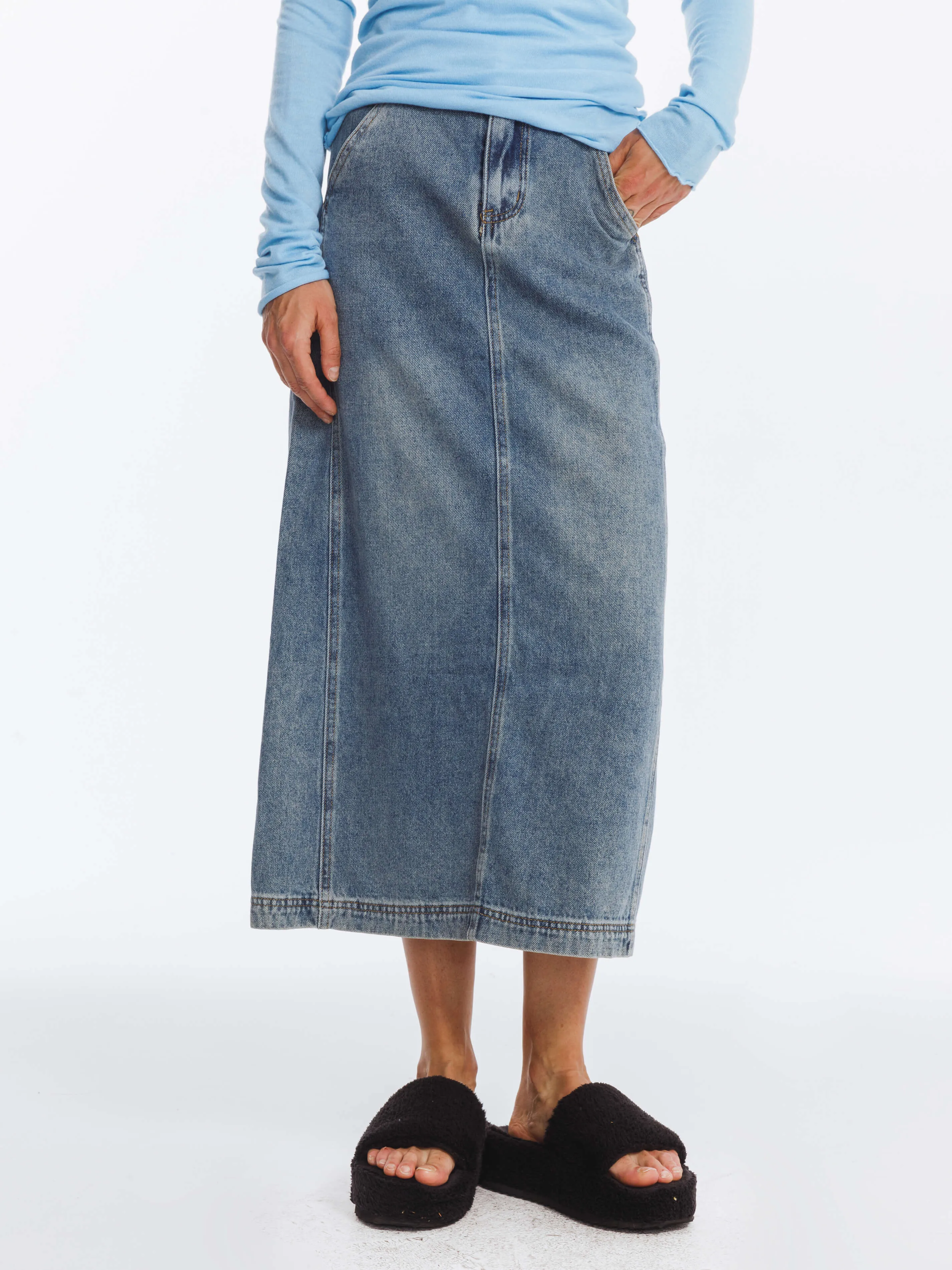 High Waisted A-line Denim Skirt