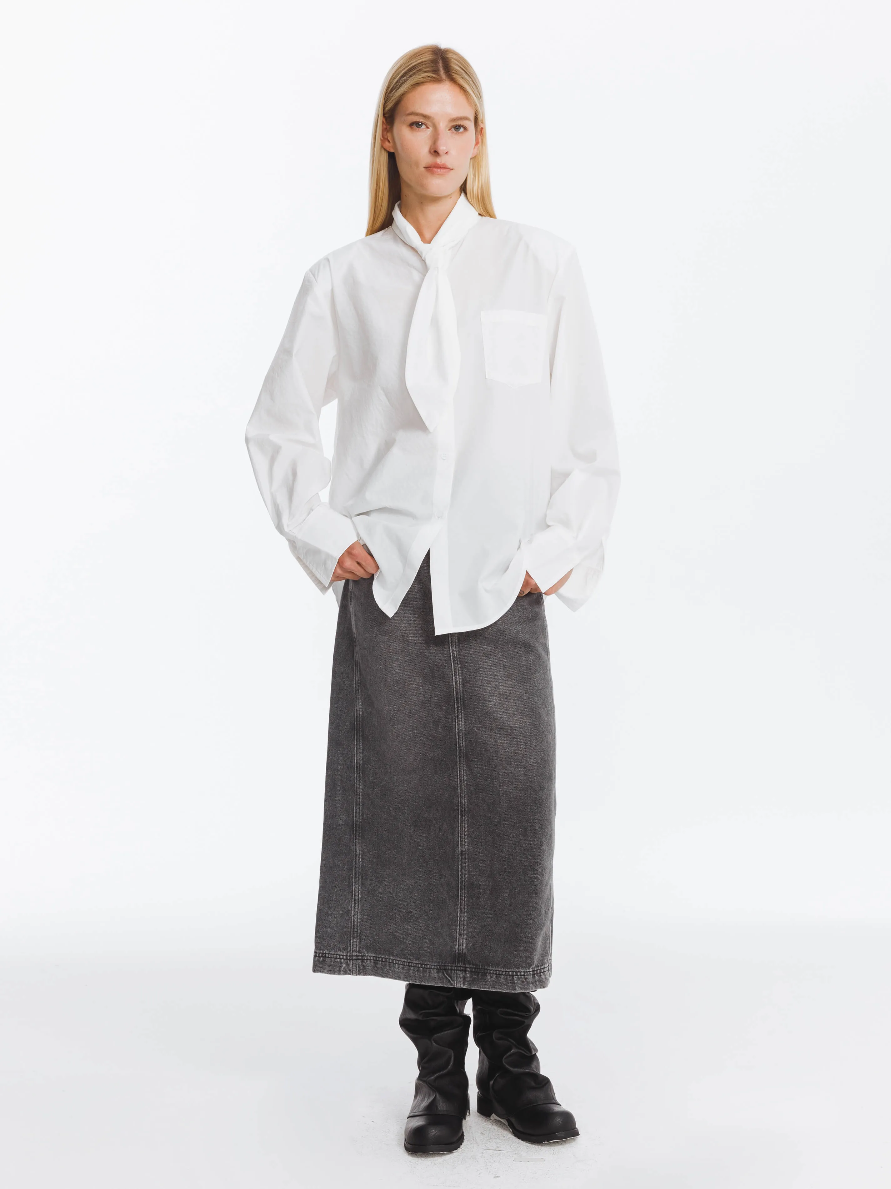High Waisted A-line Denim Skirt
