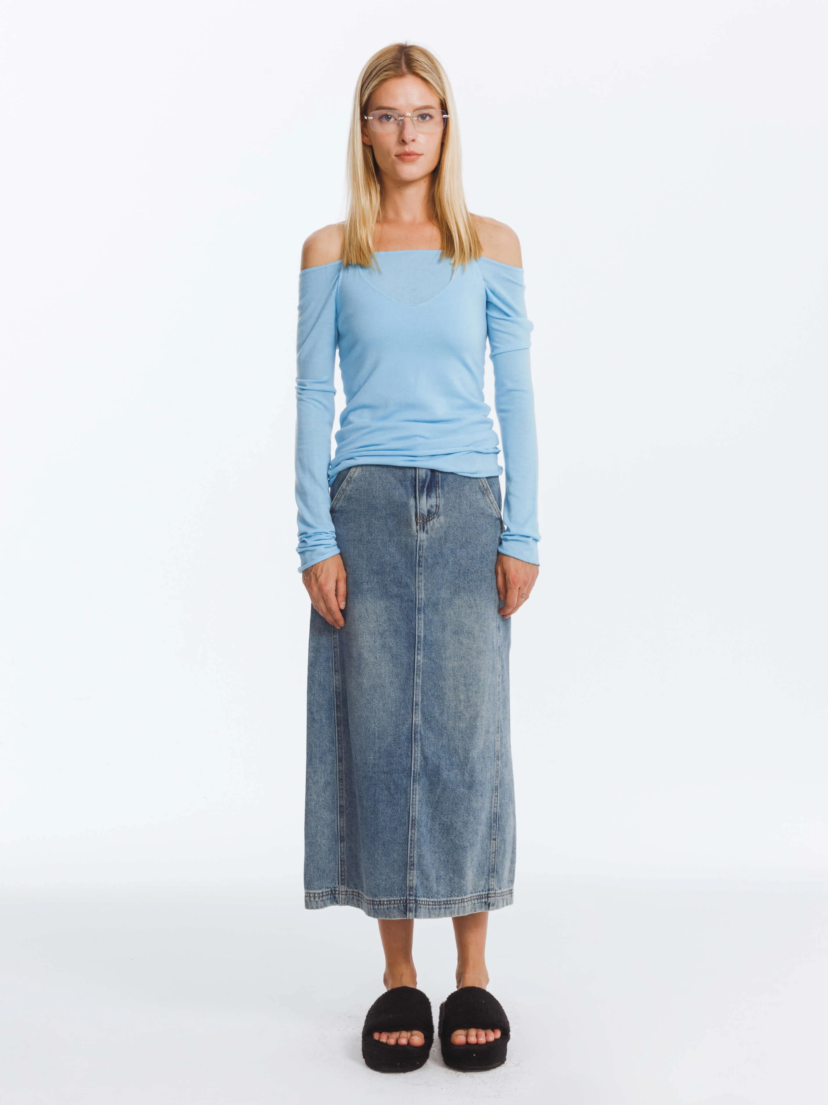 High Waisted A-line Denim Skirt