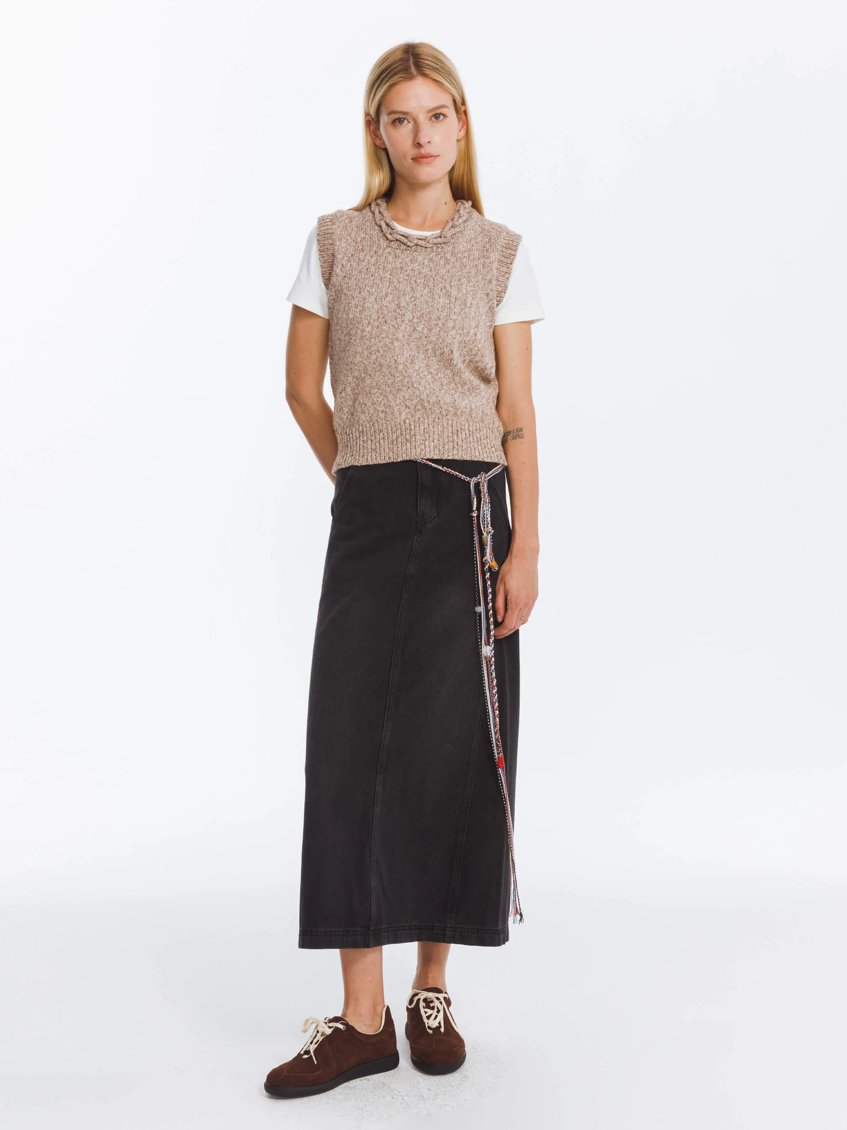 High Waisted A-line Denim Skirt