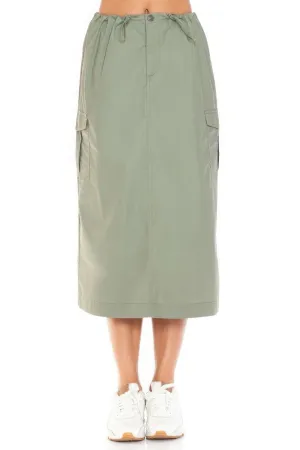 High-Waisted Drawstring Cargo Midi Skirt for Women