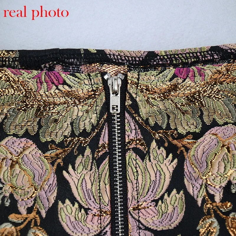 Highstreet Square Collar Jacquard Boned Puff Sleve Women Crop Top