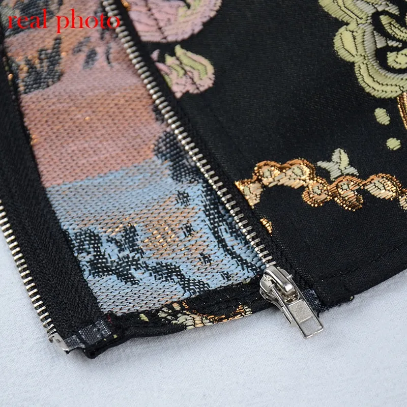 Highstreet Square Collar Jacquard Boned Puff Sleve Women Crop Top