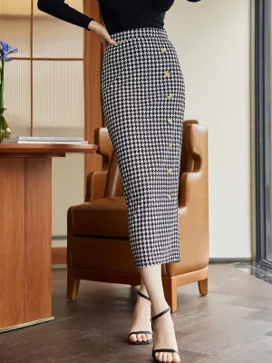 Houndstooth Decorative Button Skirt