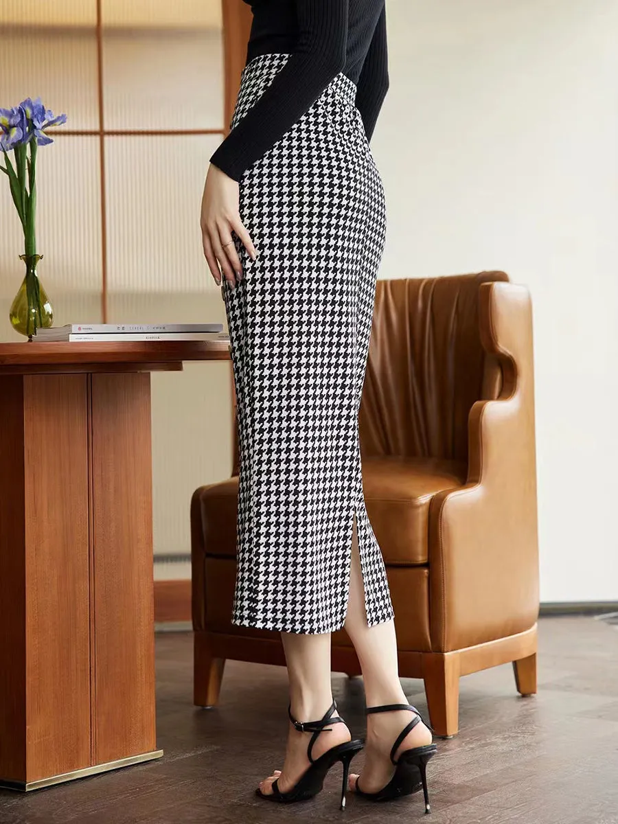 Houndstooth Decorative Button Skirt