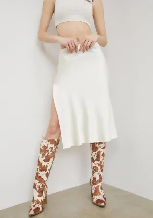 Ivory Rock The Boat Satin Midi Skirt