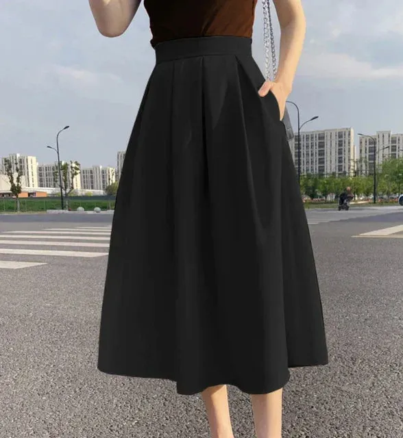 Ivyshape | Classic Pleated Midi Skirt for Women