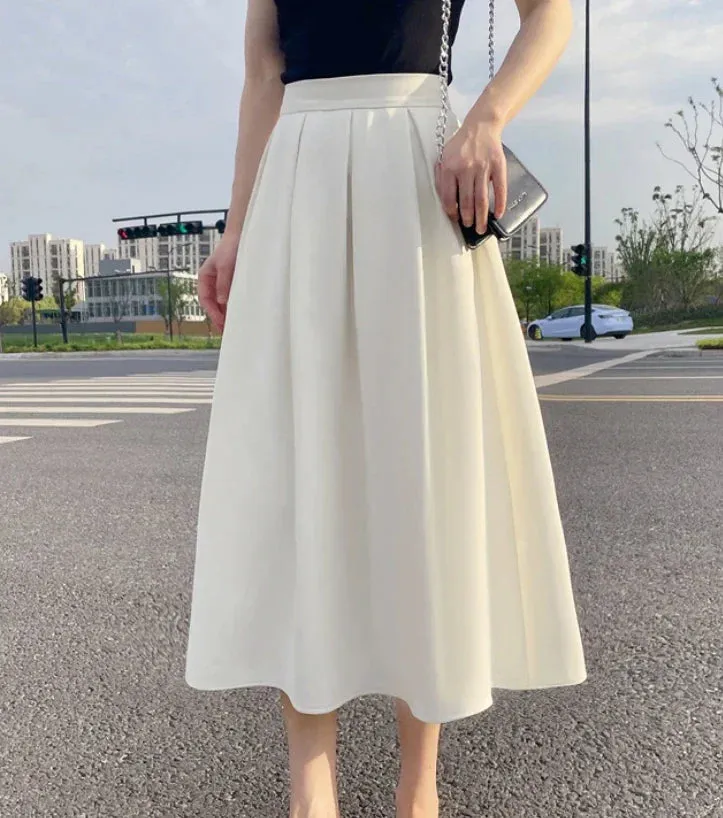 Ivyshape | Classic Pleated Midi Skirt for Women