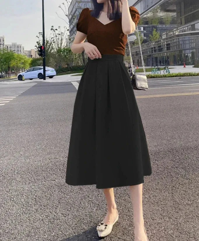 Ivyshape | Classic Pleated Midi Skirt for Women