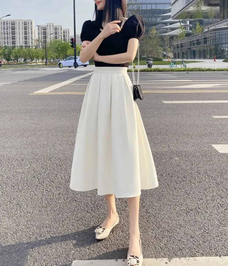 Ivyshape | Classic Pleated Midi Skirt for Women