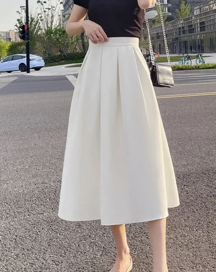 Ivyshape | Classic Pleated Midi Skirt for Women