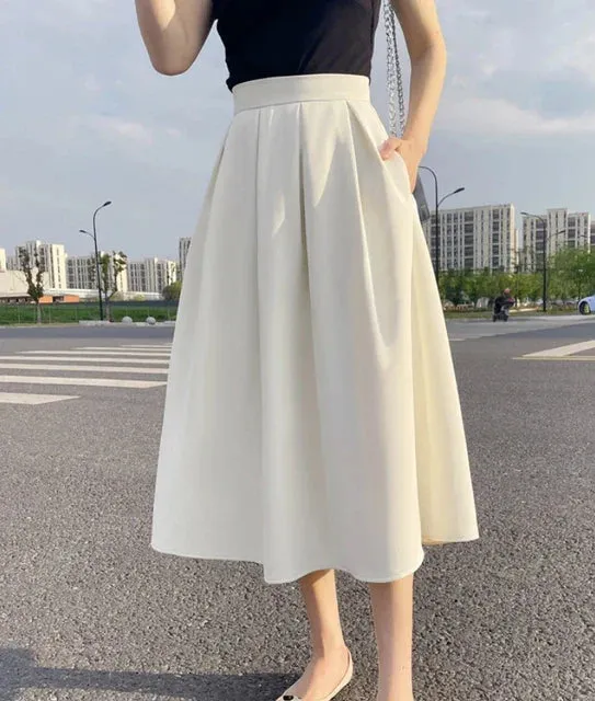 Ivyshape | Classic Pleated Midi Skirt for Women