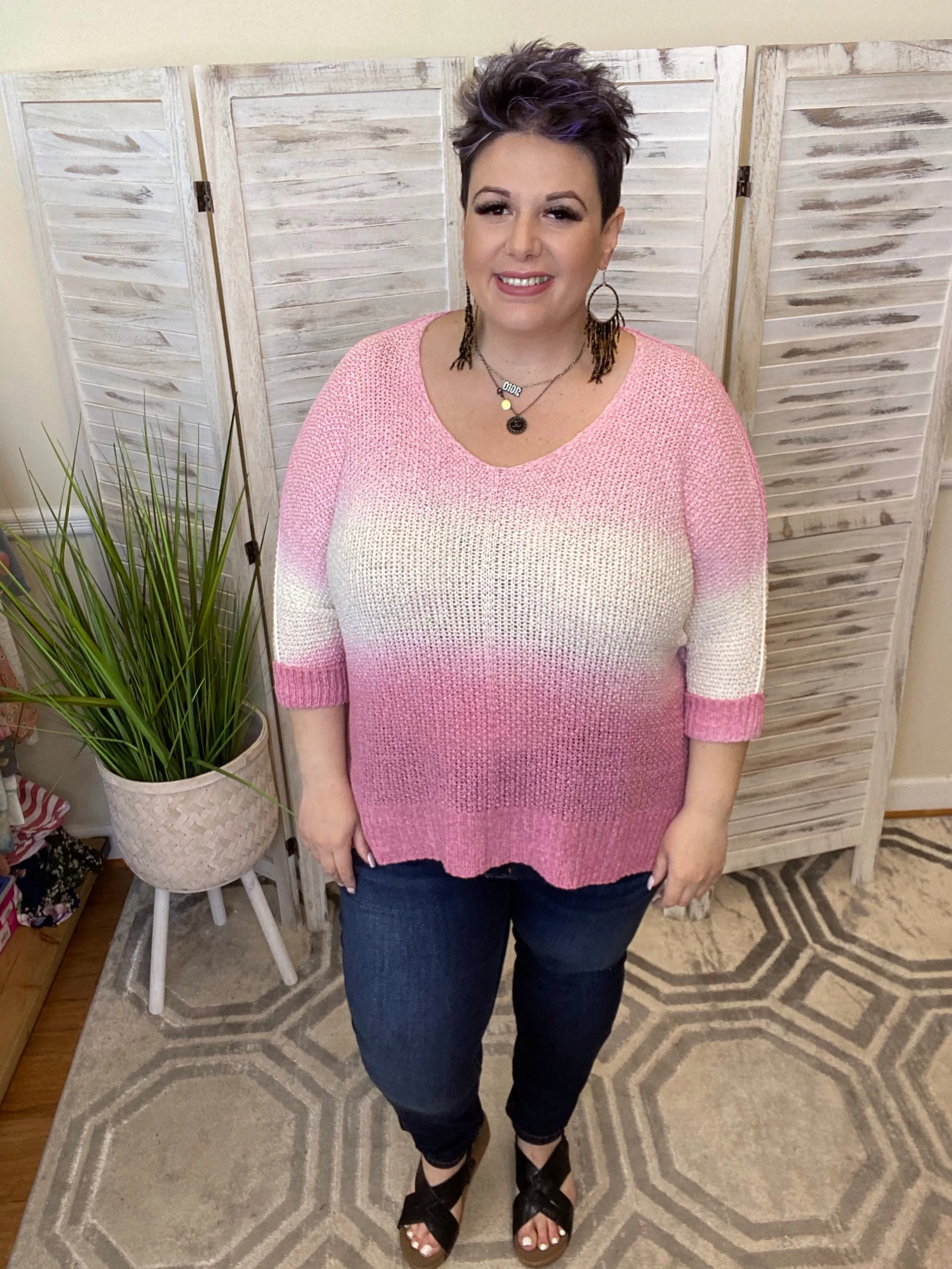 #J401 Dipped In Adventure Summer Sweater (Pink/Berry)
