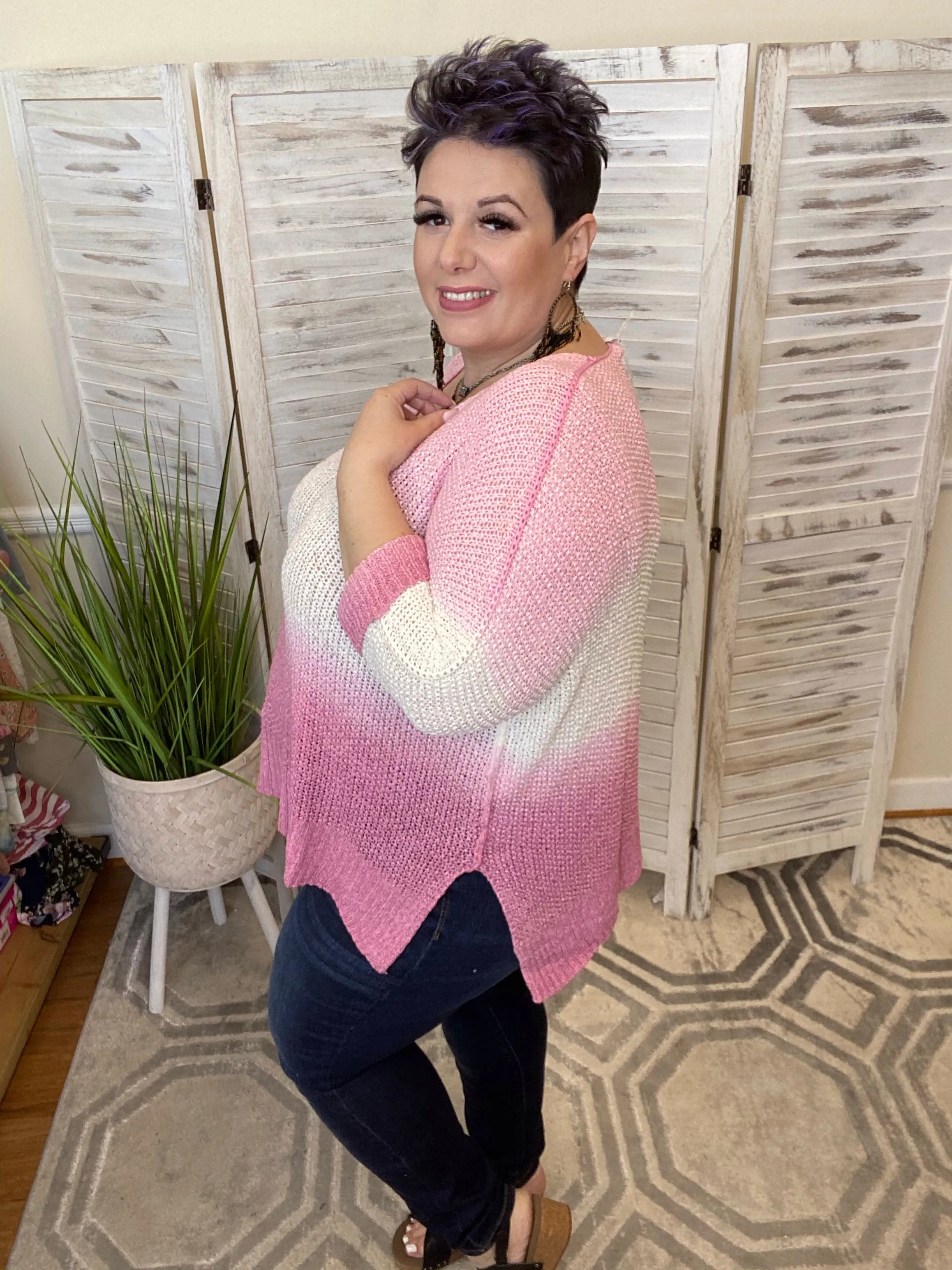 #J401 Dipped In Adventure Summer Sweater (Pink/Berry)