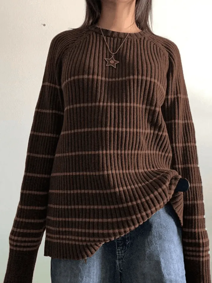 Joskaa Striped Ribbed Pullover Knit Sweater
