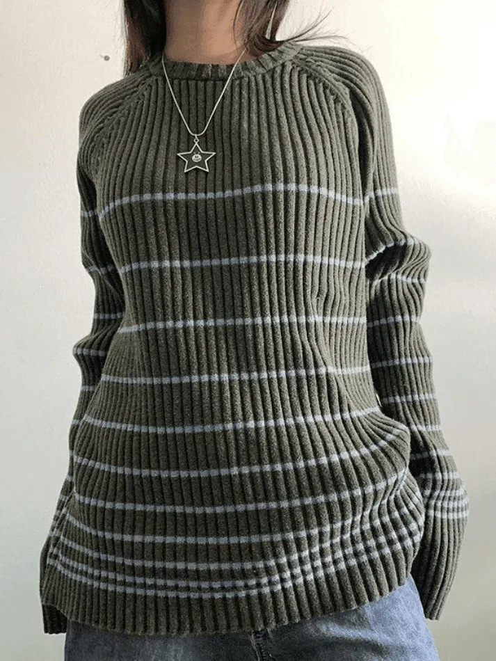 Joskaa Striped Ribbed Pullover Knit Sweater