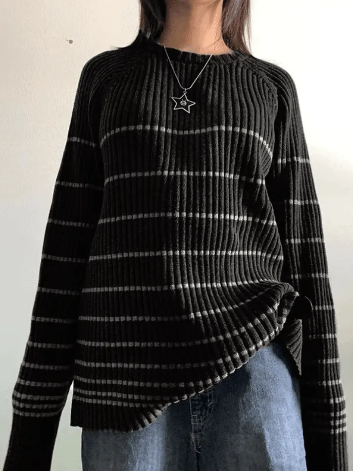 Joskaa Striped Ribbed Pullover Knit Sweater