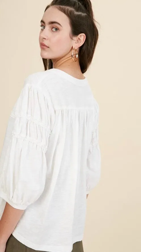 Kami Shirred Puff Sleeve Top Off White