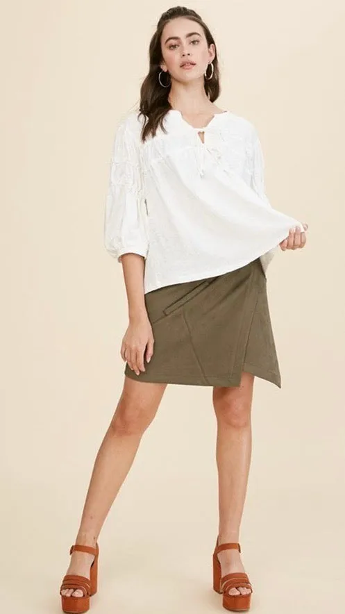 Kami Shirred Puff Sleeve Top Off White