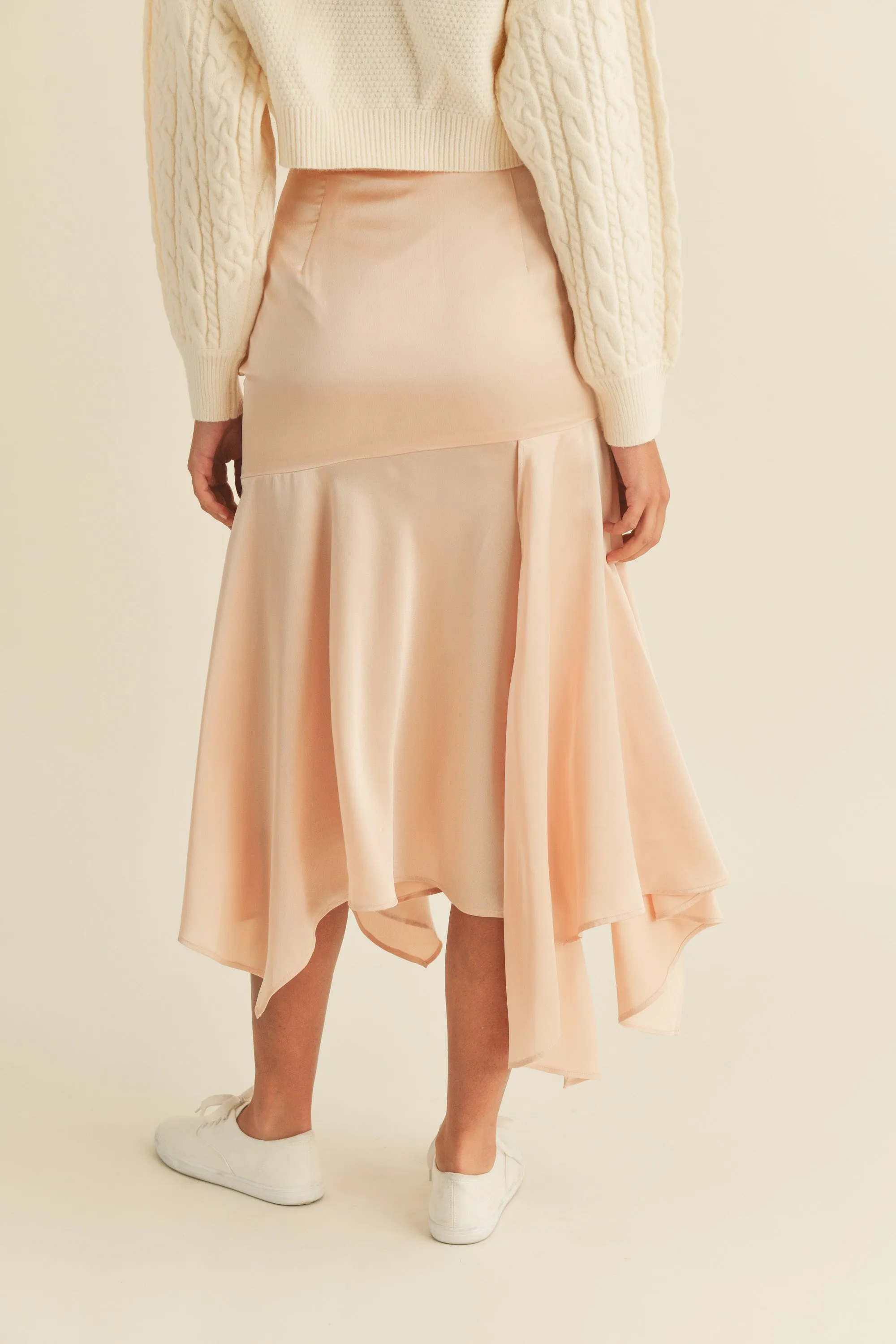KARTER HANDKERCHIEF SATIN MIDI SKIRT
