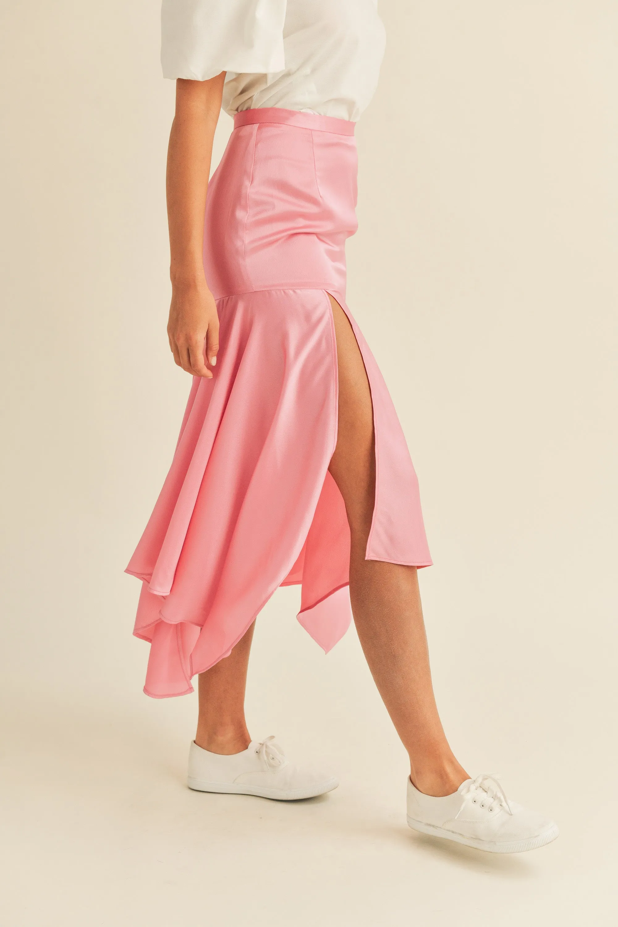 KARTER HANDKERCHIEF SATIN MIDI SKIRT