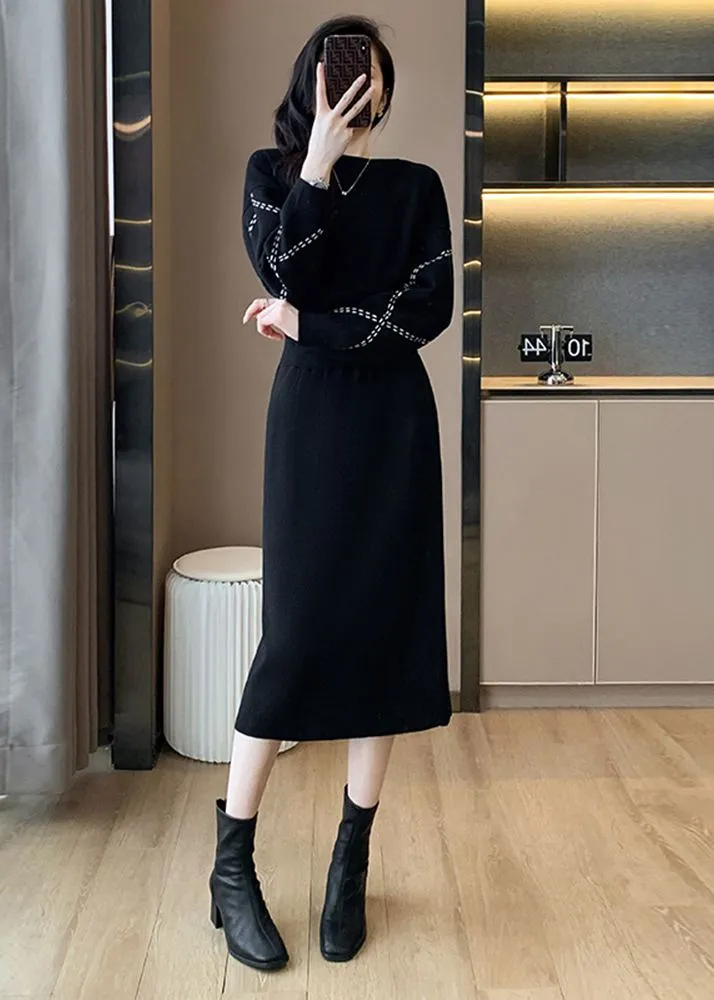 Knit Crewneck Pullover Sweater Skirt Two-Piece Set