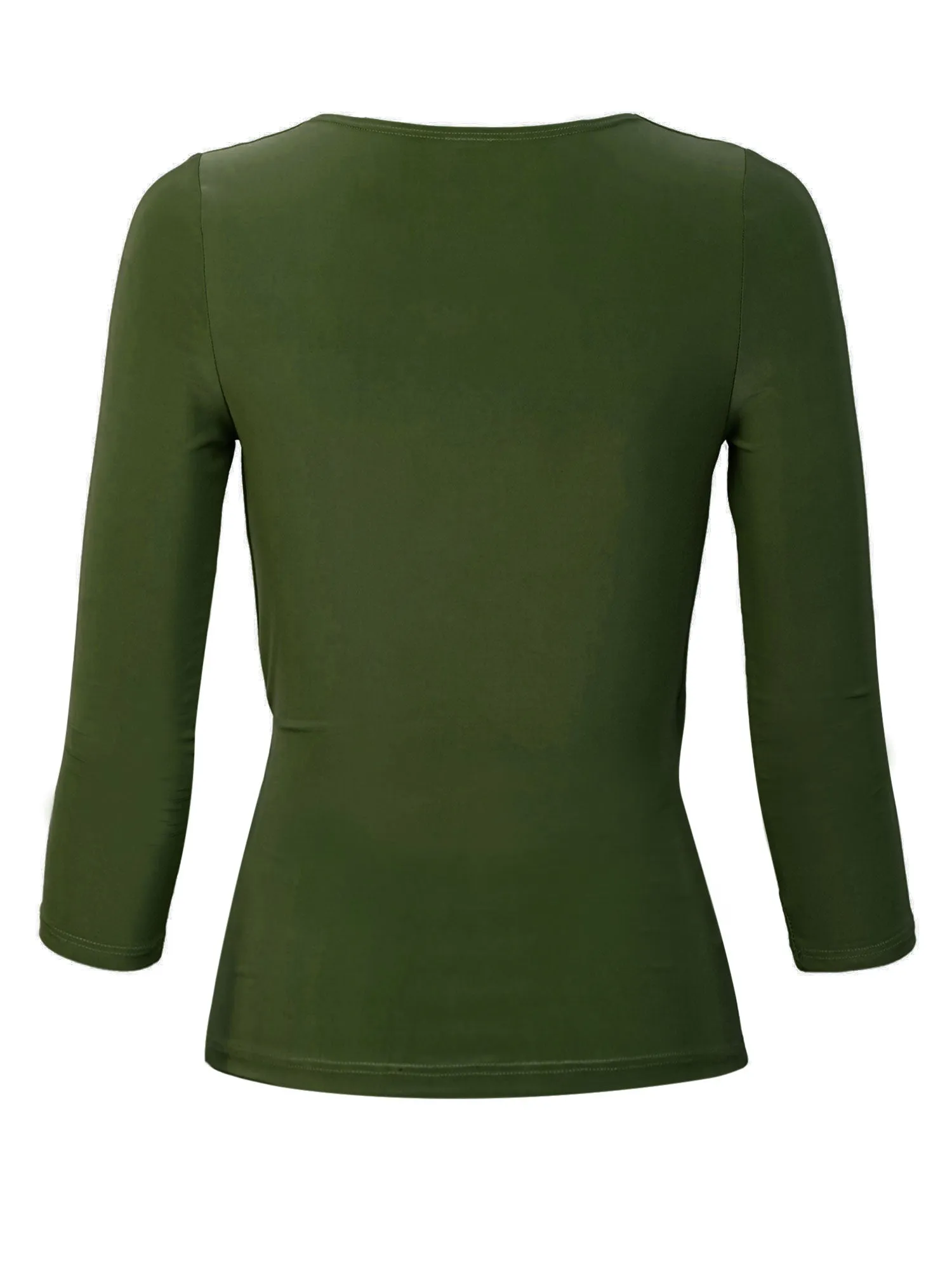 KOGMO Women's 3/4 Sleeve Side Wrap Ruched Shirred Slim Fit V-neck Top Shirts