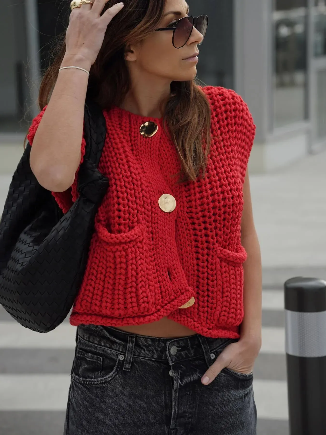 Korean Fashion Crop Sweater Women Vest Cable Knit Casual Top