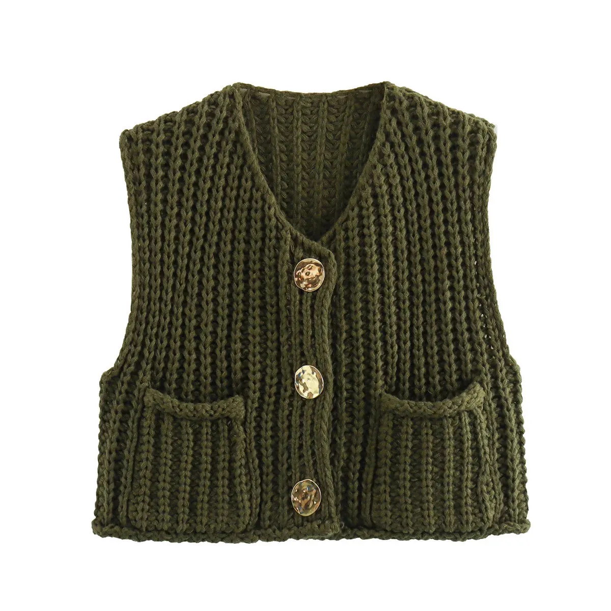 Korean Fashion Crop Sweater Women Vest Cable Knit Casual Top