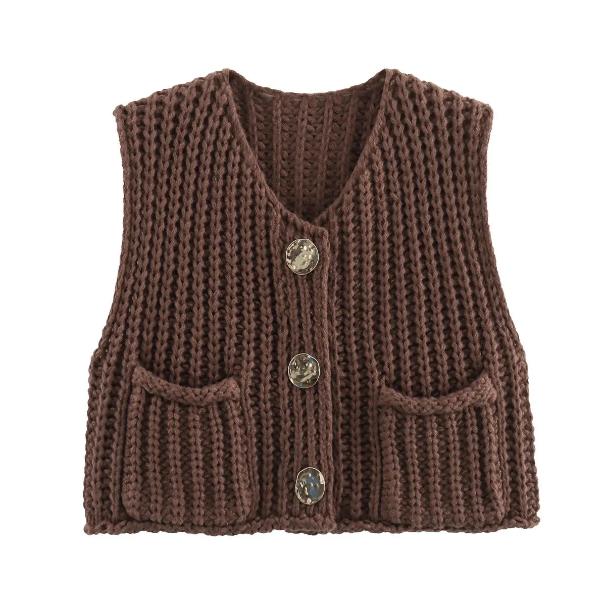 Korean Fashion Crop Sweater Women Vest Cable Knit Casual Top