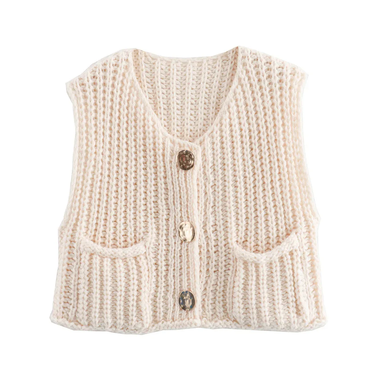 Korean Fashion Crop Sweater Women Vest Cable Knit Casual Top