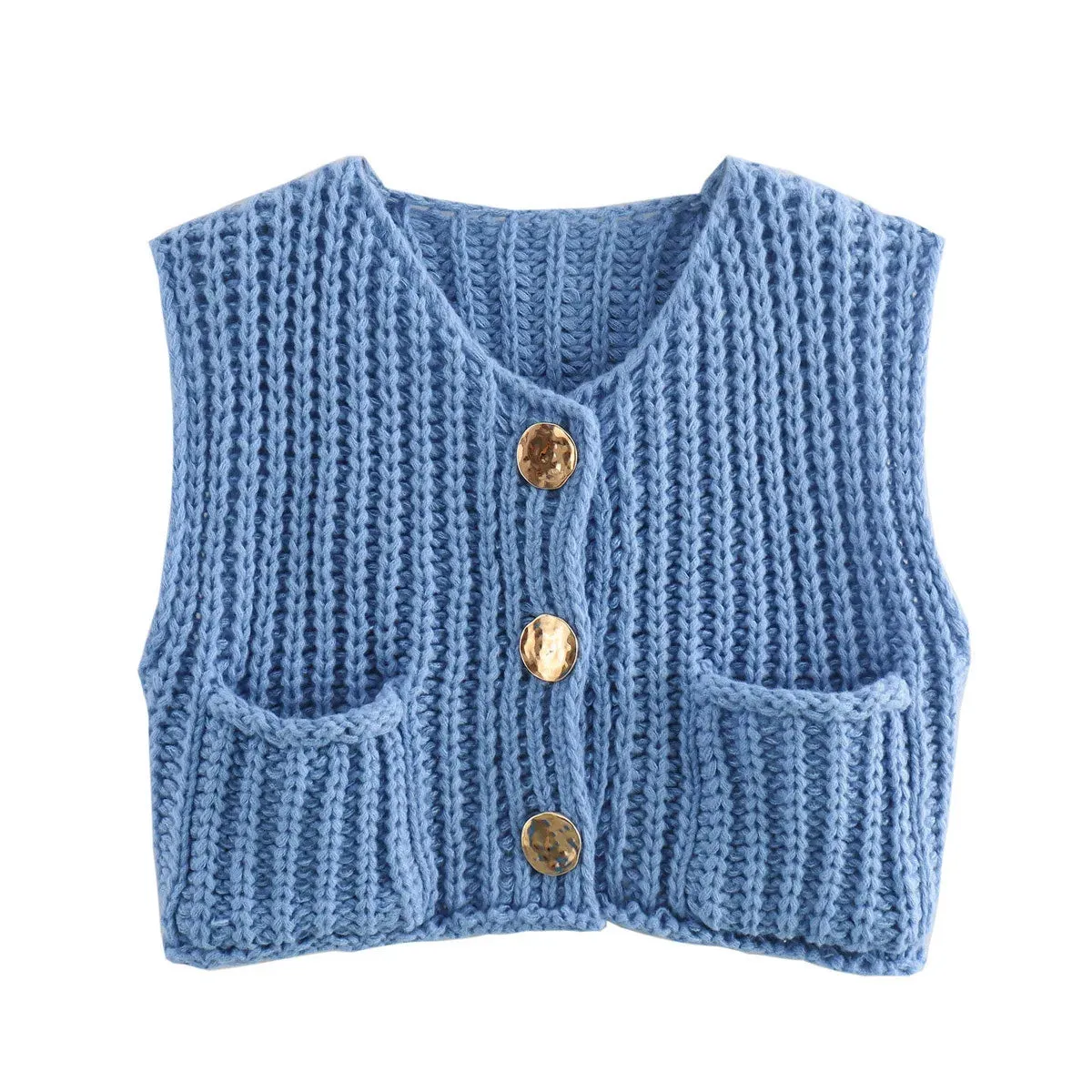 Korean Fashion Crop Sweater Women Vest Cable Knit Casual Top