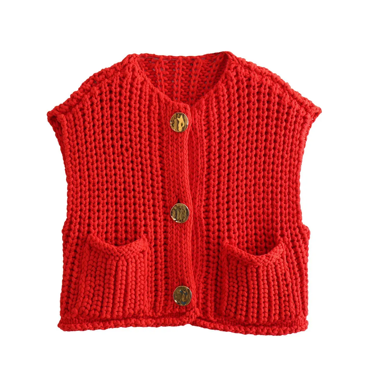 Korean Fashion Crop Sweater Women Vest Cable Knit Casual Top