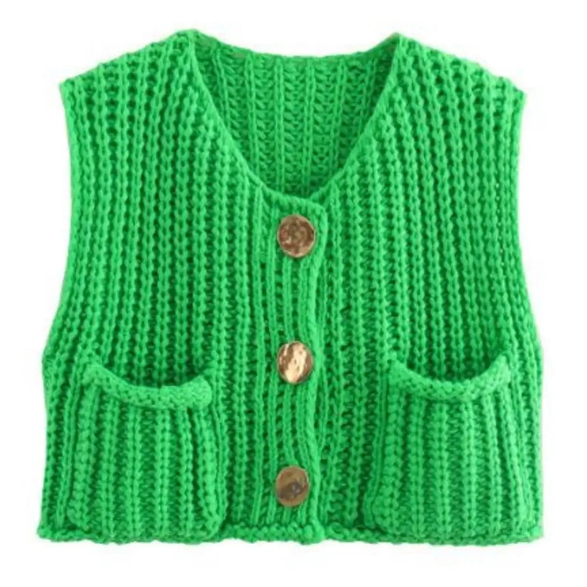 Korean Fashion Crop Sweater Women Vest Cable Knit Casual Top