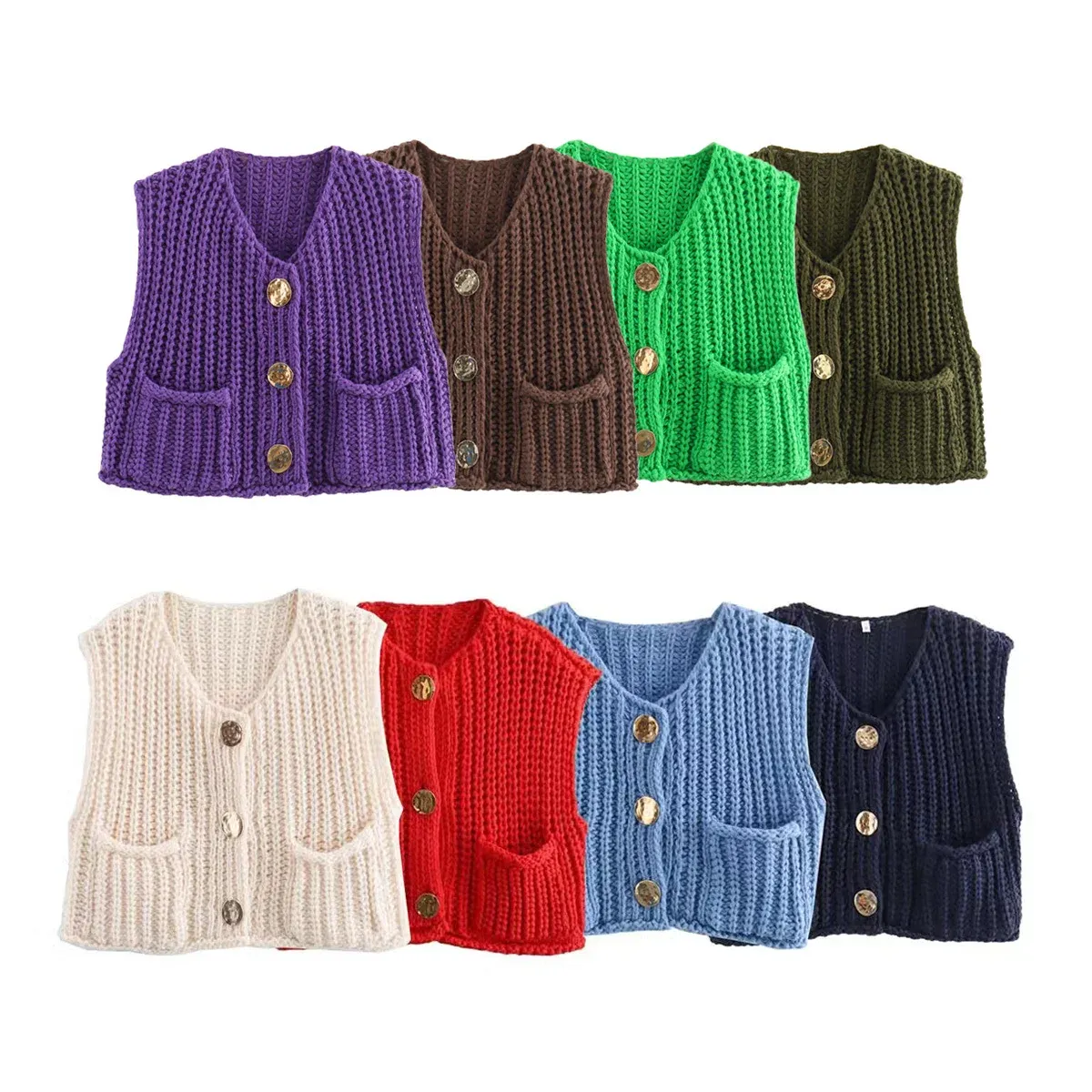 Korean Fashion Crop Sweater Women Vest Cable Knit Casual Top