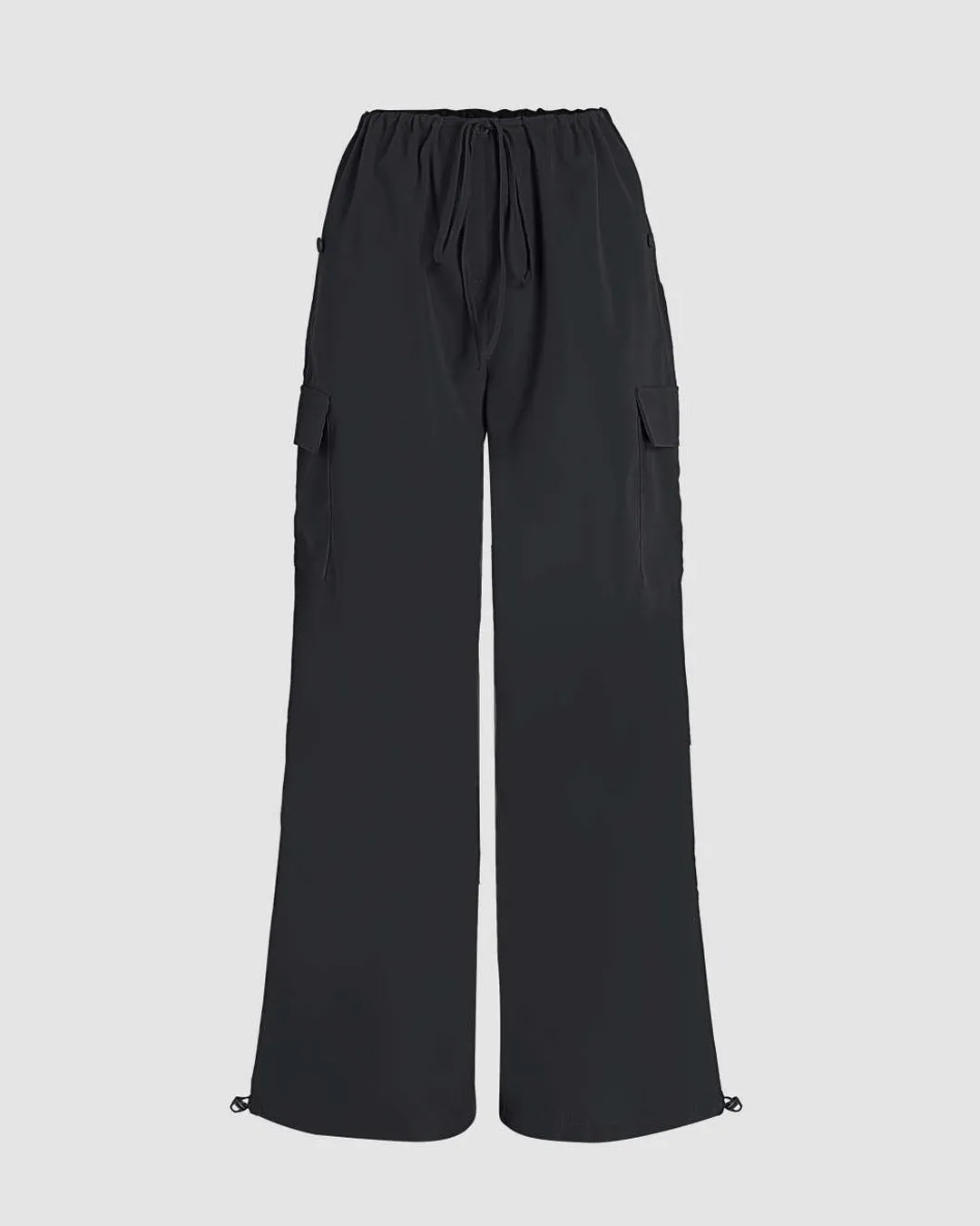 Korean Street Style  Solid Low-Rise Parachute Cargo Pants In Black