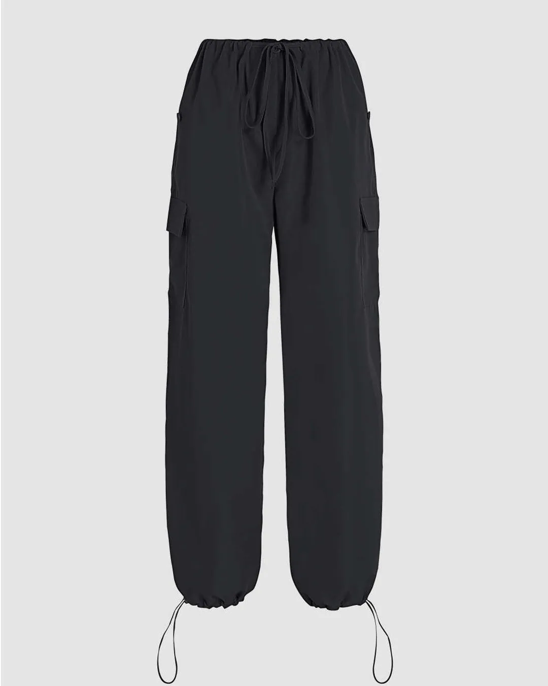 Korean Street Style  Solid Low-Rise Parachute Cargo Pants In Black