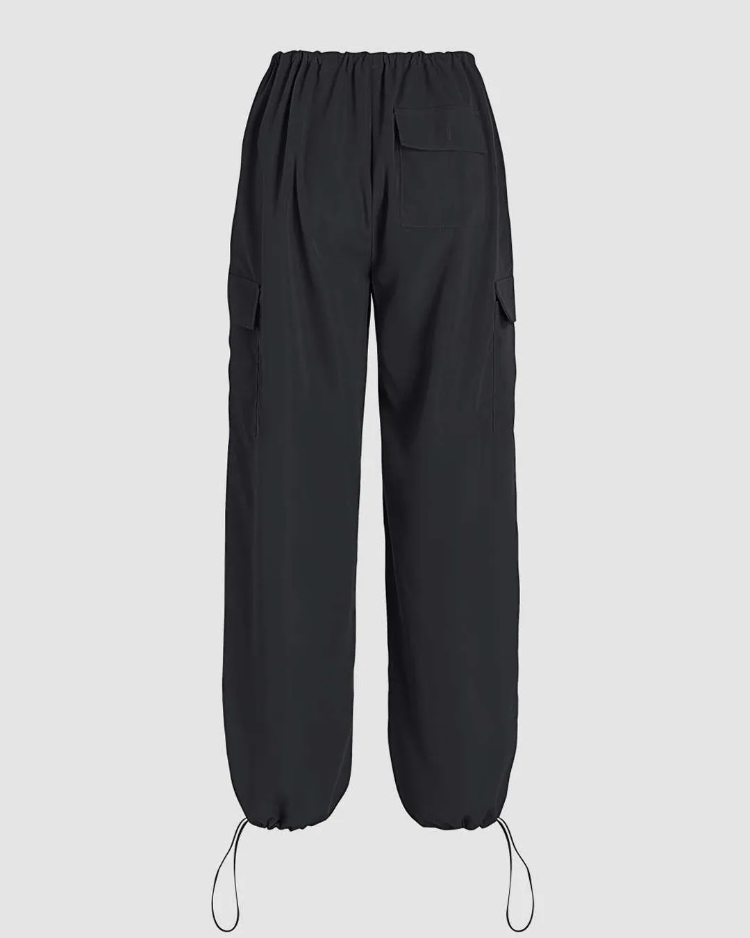 Korean Street Style  Solid Low-Rise Parachute Cargo Pants In Black