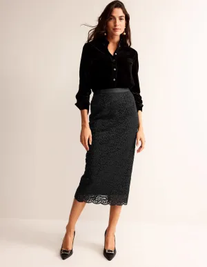 Lace Midi Skirt-Black