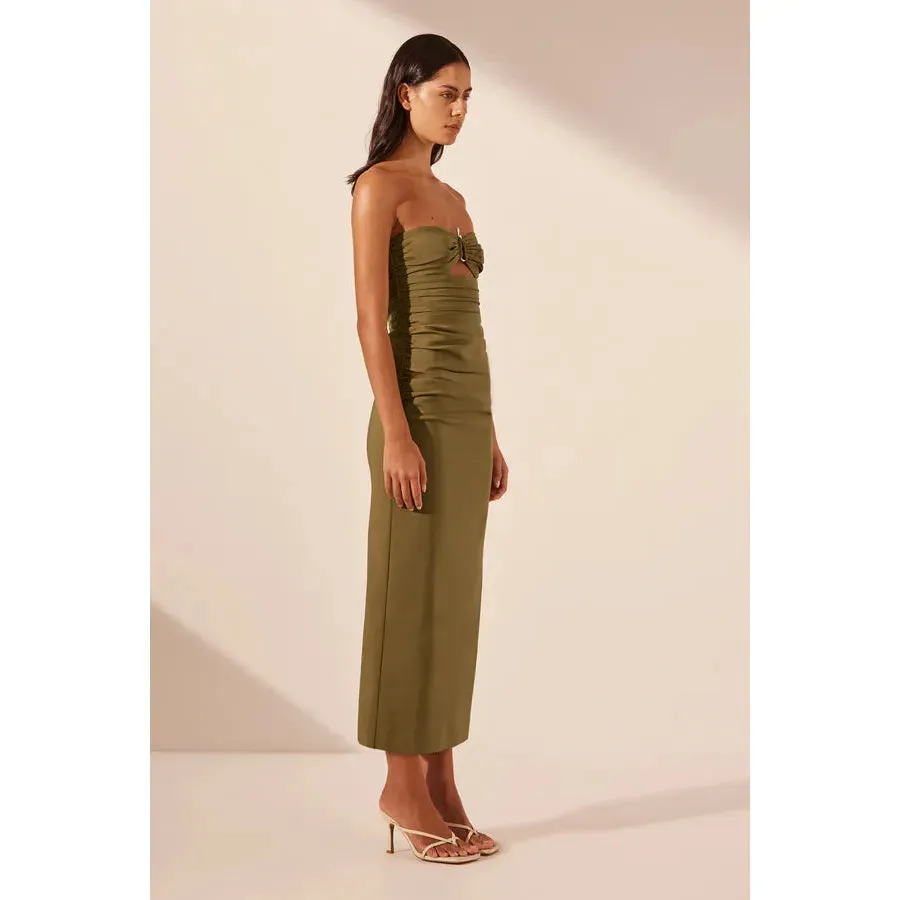 Lani Strapless Gathered Midi dress